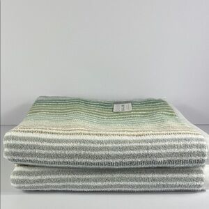 Casaba Bath Towel Set Striped Green Tan Gray White Striped Quick Dry 2 Pc NEW